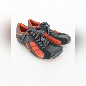 DIESEL Aquila Women's Black Orange Leather Suede Fashion Sneakers US 7.5 EUR 38